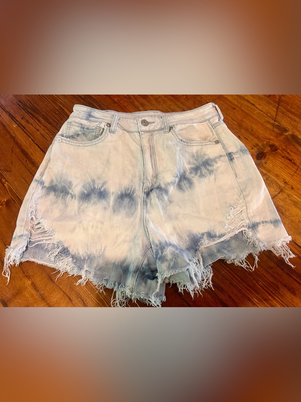 American Eagle Outfitters Blue Tie-Dye Frayed Hem Jean Shorts